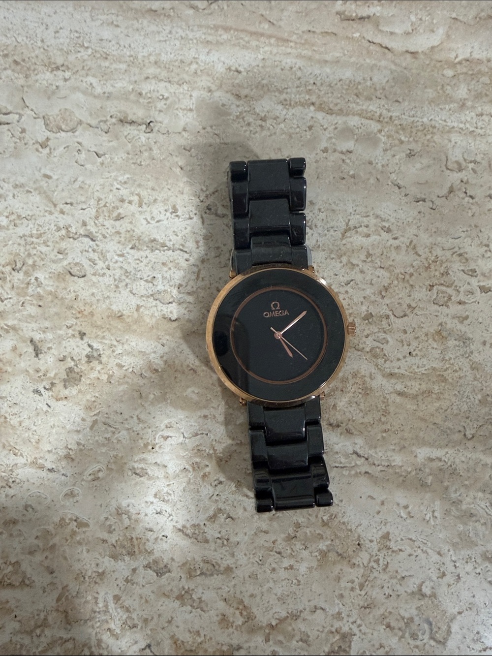 Omega Women's Black and Rose Gold Accent Bracelet Watch